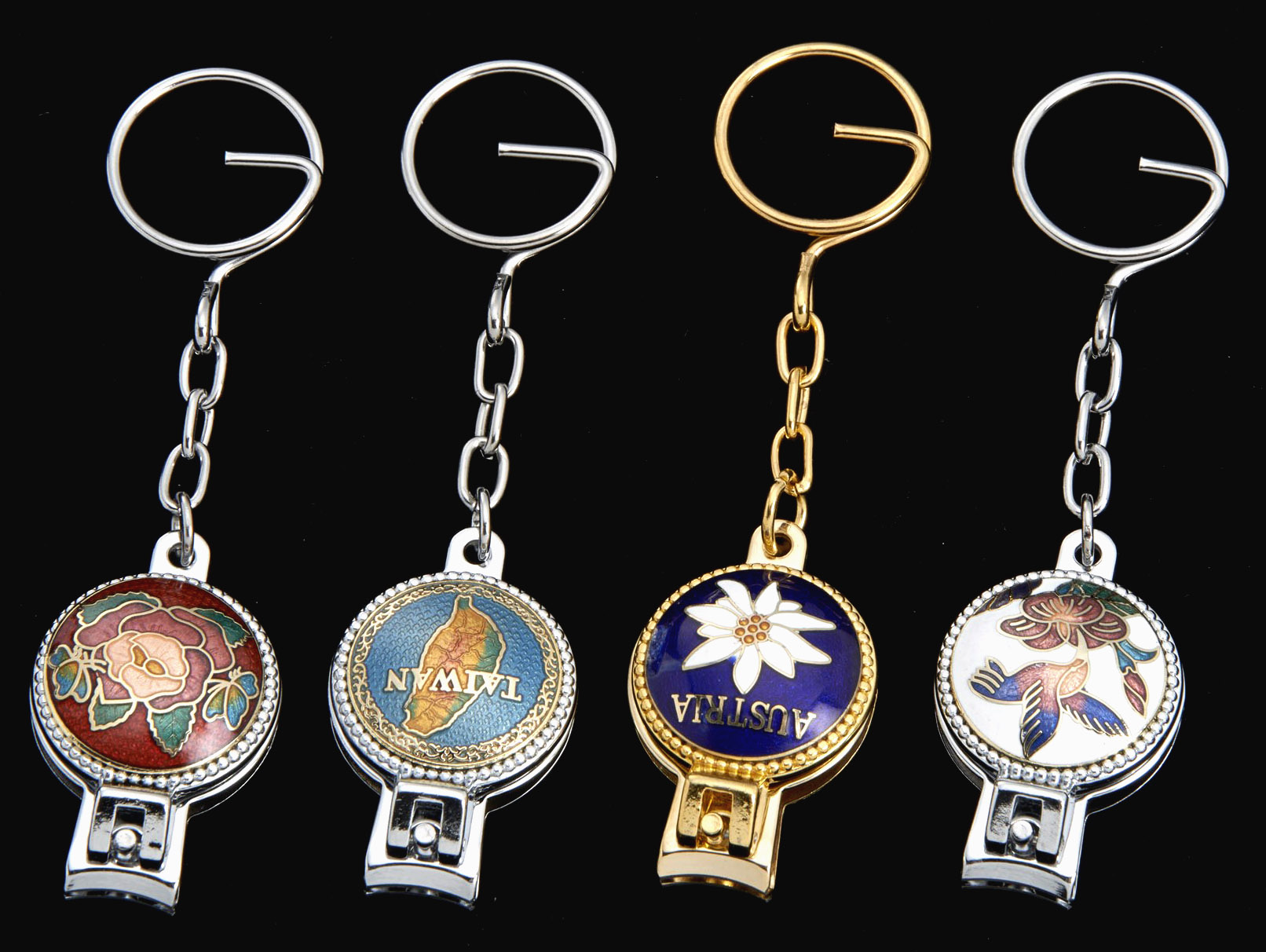 enamel logo round shaped nail clipper key chain